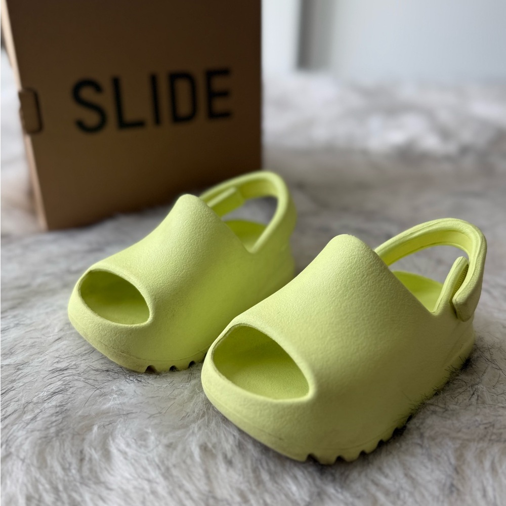 YEEZY adidas Kids Neon Yellow Slide Sandals with Back Strap